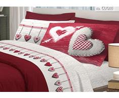 BIANCHERIAWEB Completo Lenzuola in Cotone, per Letto Matrimoniale 2 Piazze, Modello Cuore Colore Rosso