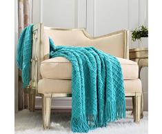 CREVENT Coperta alluncinetto per divano, sedia, letto, idea regalo per fidanzata, mamma, compleanno, morbida, calda, per la primavera estate (127 x 150 cm, blu acqua/verde acqua e verde acqua