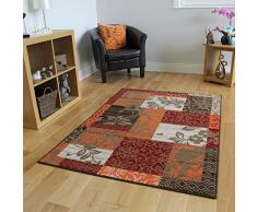 The Rug House Tappeto Patchwork Marrone, Rosso, Arancione, Beige e Crema - 5 Formati