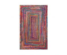 DN HANDICRAFT Tappeto indiano fatto a mano in fibra naturale multicolore chindi 90 x 90 cm