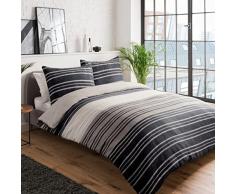 Sleepdown Set di biancheria da letto con copripiumino reversibile a righe, facile da pulire, 135 cm x 200 cm + 1 federa 80 cm x 80 cm
