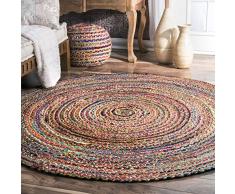nuLOOM Aleen - Tappeto intrecciato in cotone/juta, 16 cm rotondo, multicolore