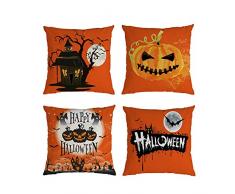 Rcool Cuscino di Halloween per Copricuscini e federe, 4 Pack copricuscino in Lino Federa per Cuscini per divani, Letto, Decorazione per la casa copricuscini Divano Caso 45x45 cm