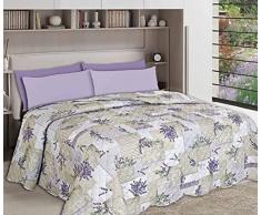 Generico trapunta estiva trapuntino quilt coperta copriletto estivo multicolor 100 grammi (piazza e mezza, lavanda)
