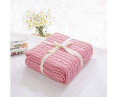 kivie Cotone Coperta Plaid in Maglia per Guardare la TV su sulla Sedia, Divano e Letto,Doppia Copertine Sided (Rosa, 110_x_180_cm)