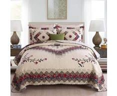 Copriletto Copriletti Trapuntato In Cotone Biancheria Letto Matrimoniale Multiuso Ricamato Fiori Patchwork Fatti Mano Bed Cover Con 2 Federe 50X70Cm Trapunta Sottile Estiva Fresca,260X300CM