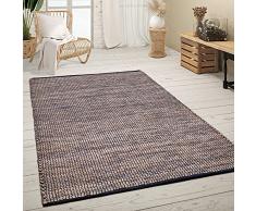 Tappeto Salotto Pelo Corto Fatto A Mano Motivo mélange Boho Fibra Naturale Juta, Dimensione:120x170 cm, Colore:Blu