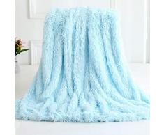 HHZY Coperta in Pelliccia Sintetica Super Morbido e Caldo Plaid Coperta Pile Matrimoniale di PV e Flanella Tinta Unita Coperta Pelosa per Divano, Copriletto,Blu,160 * 200cm