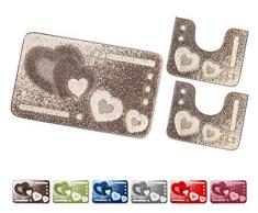 ARREDIAMOINSIEME-nelweb Tappeto Bagno Set 3 Pezzi girowater parure Shaggy Assorbente Retro Antiscivolo MOD.ITACA Set 3 Pezzi Beige (B)