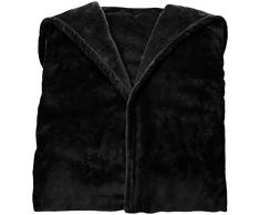 AmazonBasics - Coperta in pile con maniche e tasca per i piedi, 150X180cm, Nero