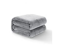 Aisbo Plaid Coperta Pile Matrimoniale - Coperta Calda Invernale per Divano e Grande Letto Matrimoniale 220x240 cm Pile di Flanella Morbida Grigia, Fleece Blanket for Sofa and Couch