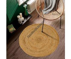 Handicraft Bazarr Tappetino decorativo in iuta per letto laterale, tappetino decorativo in juta, per area rustica, 24 pollici, rotondo, in iuta, stile bohémien, tradizionale tappetino