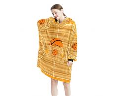 Coperta indossabile con cappuccio vintage in legno da basket oversize con cappuccio da donna, felpa comoda, Multicolor, Taglia unica