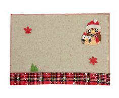 Villa d’Este Home Tivoli Noel Tovaglietta Rettangolare con Decoro Gufetti, Feltro, Beige, 48x34 cm