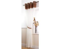 Mirabel - Tenda a occhielli, effetto lino, con nastro fermatenda e parte superiore a pieghe in colore a contrasto 140cm x 229cm champ/latte
