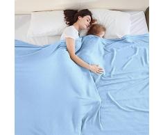 VHOME Coperta termica per dormire a caldo – Coperta estiva in bambù al 100% per adulti e bambini, leggera, può mantenere il corpo fresco per il sudore notturno, per divano e ovunque blu 240x220 cm