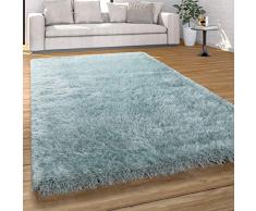 Tappeto da Soggiorno a Pelo Alto Shaggy, in Colori Pastello, con Filato soffice, Monocolore, Dimensione:160x230 cm, Colore:Turchese