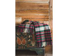 Ger3as Coperta in lana vergine con frange, 130 x 210 cm, calda coperta in 100% lana Nuova Zelanda, plaid o Blankie per divano e letto (verde scozzese
