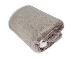 Tata Home Plaid Coperta Divano in Caldo e Morbido Pile da 440 gr mq con Retro ad Effetto Agnellato Sherpa Lavorazione 3D Treccia Misura Letto Matrimoniale 200x230 cm MOD. Oslo Beige