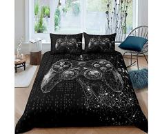 Copripiumone Videogiochi Bambini Ragazzi Videogiochi Set Biancheria Letto Stampato Gamepad 3D Bambini Ragazzi codice Azione Pulsanti Galassia Cielo Stellato Decorazione Letto Singolo 2 Pezzi Nero
