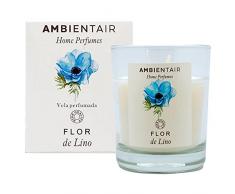 Ambientair Candela profumata Fiore di Lino, deodorante di lino, Candela profumata per la casa, Aromaterapia, Candela in bicchiere di vetro per interni. Durata 30 ore.