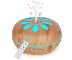 Diffusore di Oli Essenziali 550 ML, GeeRic Ultrasuoni Umidificatore Purificatore dAria Diffusore di Aromi Nebulizzatore per Oli Profumati 7 Color LED Silenzioso per Casa Yoga Regalo Salute Marrone