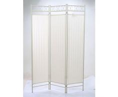Vacchetti Giuseppe 4204330000 Paravento, 3 Ante con Tela, Metallo, Bianco
