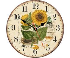 TAHEAT 34 cm Bellissimo Girasole Orologio da Parete, Annata Floreale Silenzioso Orologi, In legno Il giro Orologio da Parete per Cucina/Soggiorno/Camera da letto/Bagno
