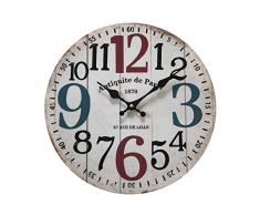 Rebecca Mobili Orologio da Appendere, Orologi Design Vintage, Legno Mdf, Bianco Nero Rosso Blu, Cucina Salotto, Idea Regalo - Misure: 33,8 x 33,8 x 4 cm (HxLxP) - Art. RE6467