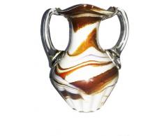 Vaso grande di vetro colorato di cristallo, anfore di vetro colorato e soffiato in colore marrone, beige e bianco, vetro artistico di oggetto altezza di circa 26 centimetri, design Oberstdorfer Glashütte