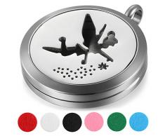 JewelryWe Aromaterapia Collana con Pendente Diffusore dell'Olio Essenziale, Bella Fata Ciondolo Retro Annata Collana del Profumo Regalo Originale Per il Amore, 6 Feltri