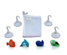 Organizzatore di Giocattoli da Bagno Qualità Top - Ampio Spazio per i Giochi & Portaoggetti da Doccia per Bambini e Bambine. Il set include 4 Ventose Super Lock per Vetro e Piastrelle & 4 Giochi da Bagno. Borsa per Giochi Ampia, Lavabile, Traspirante