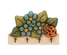 THUN - Appendichiavi 4 Ganci con Coccinella Portafortuna - Complementi dArredo, Living - Idea Regalo - Linea Country - Ceramica; Ganci in Acciaio Inox - 18x3,7x12 cm h