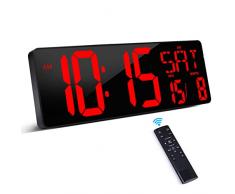 XREXS Orologio da Parete Digitale con Telecomando, 16,5 LED Orologio Digitale da Parete, Orologio Sveglia Digitale con Luminosità Regolabile, Orologio con Ora/Data/Temperatura