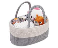 Cestino per pannolini per bambini, cestino portaoggetti per neonati, cestino portaoggetti per neonati con 3 scomparti, in corda di puro cotone, indispensabile per la doccia