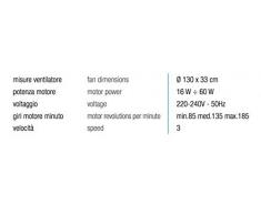Ventilatore da soffitto senza luce PERENZ-7142CL Diametro 130 cm Corpo in metallo finitura cromo lucido 3 pale in legno Telecomando a infrarossi incluso 3 velocità Funzione reversibilità della rotazione