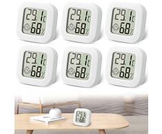 NCKIHRKK 6 Pezzi Termometro Ambiente Interno, Mini Termometro Igrometro con Livello di Comfort, Igrometro Digitale Monitor di Temperatura e Umidità, Termometro Casa per Stanza del Bambino