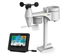 National Geographic Stazione meteo wireless con sensore da esterno WLAN, centralina meteo a colori con sensore 7 in 1 per vento, umidità, temperatura, precipitazioni, livello UV e intensità della luce