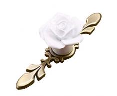 KaariFirefly Vintage Rose Ceramica Armadio cassettiera manopola Maniglia Armadio cassetto Pull, Ceramica, White, Medium