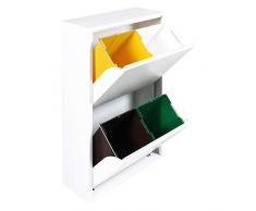 Dmora Pattumiera portarifiuti salvaspazio per differenziata con Quattro secchi, Ferro, Bianco, 60 x 25 x 92 cm
