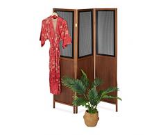 Relaxdays Paravento in Legno e MDF, 3 Ante, Autoportante, Stile Classico, Pannello Divisorio, HL 176x132cm, Marrone/Nero