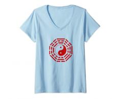 Donna Specchio Bagua Feng Shui Yin Yang Simbolo per gli amanti di Tai Chi Maglietta con Collo a V