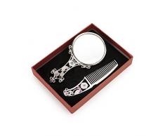 Alice antico specchio a mano e pettine Set, con confezione regalo, argento o bronzo