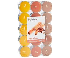 Bolsius Multicolor Tealight Profumate - Fragranza Zucchero e Spezie - Set di 30 Pezzi - 3 Colori - Lunga Durata di 4 Ore - Candele Decorative - Cera - Senza Fumo