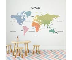 DECOWALL DLT-1809 Mappa del Mondo Moderno Toni pastello (Extra Grande) (Ver. Inglese) Adesivi da Parete Decorazioni Stickers Murali Soggiorno Asilo Nido Camera Letto per Bambini decalcomanie