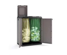 Keter Split Cabinet Recycling Basic Contenitore con Coperchio per la Raccolta Differenziata in Plastica, Grigio, Montato Misura 68 x 39 x 85 cm