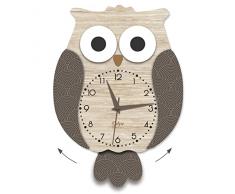 DEKORI Orologio gufo con pendolo. Meccanismo ultra silenzioso. Arreda e rallegra ogni ambiente della casa, cucina salotto cameretta. Prodotto in Italia.