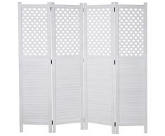 Paravento divisore separè HWC-A84 4 pannelli 161x170cm bianco
