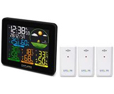 Explore Scientific WSH4005C Stazione Meteo Radio-Controllata, Barometro con Previsioni del Tempo , temperatura/umidità int/ext, 3 Sensore inclusi , memorizza storico dati, nero