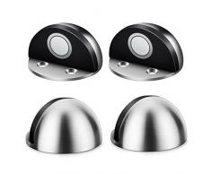 Fermaporta Magnetico 4 Pezzi Blocca Porta da Pavimento Acciaio Inossidabile Ferma Porta da Pavimento con Nastro Adesivo Biadesivo 3M e Viti per Pareti Pavimento Mobili Uso Casa Ufficio(Argento)